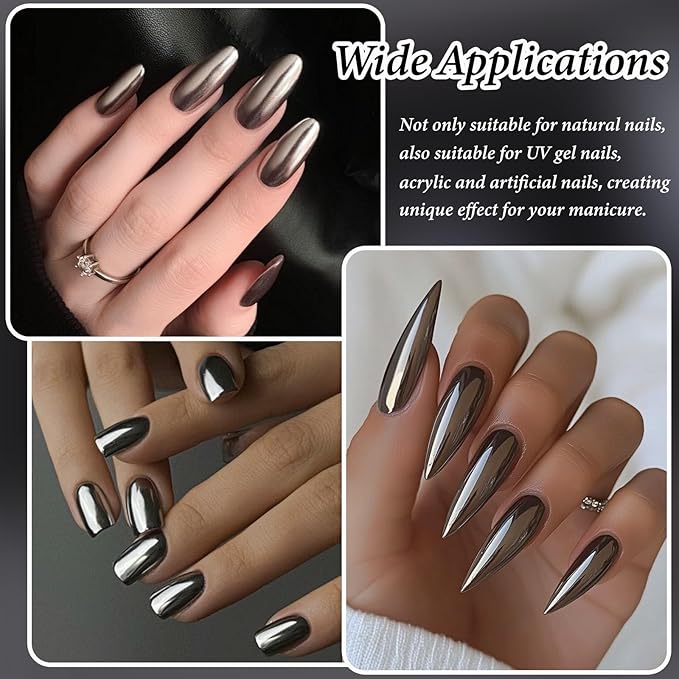 2 Colors Copper Black Chrome Nail Powder Dark Bronze Matallic Mirror Effect Nail Chrome Pigment Holographic Aurua Dust for Manicure Art Design Home Salon Supplies