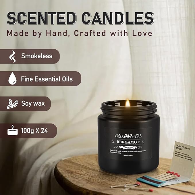 Scented Candles Gifts Set 24 Pack Soy Wax Travel Tin Jar Candles for Home 3.05 OZ for Mom for Christmas, Birthday, Thanksgiving, Mother's Day(Black)