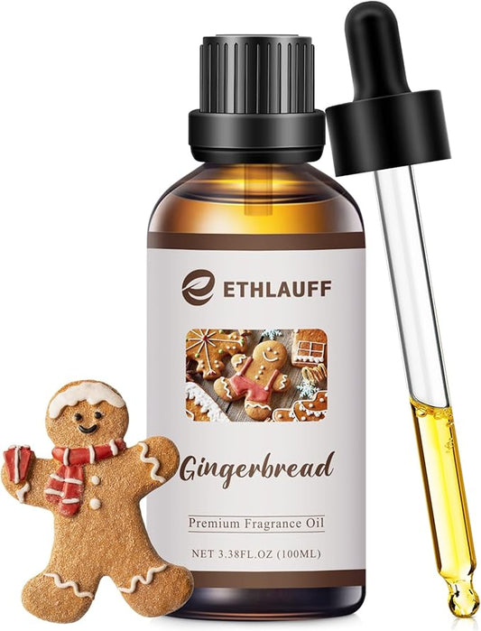 Gingerbread Fragrance Oil, Essential Oil for Diffusers for Home,Candle Scented Oils for Soap Making, Bath Bombs, Massage -3.38FL.OZ