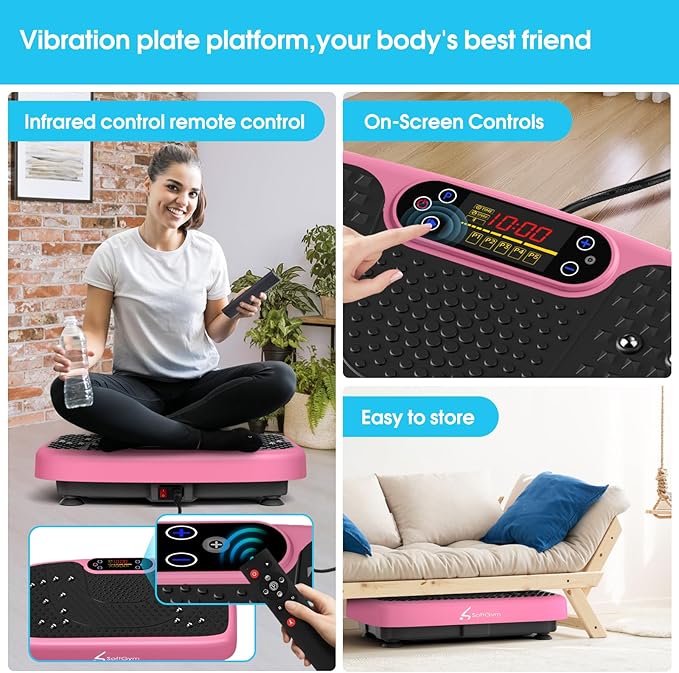 SoftGym Vibration Plate Exercise Machine for Lymphatic Drainage,Power Vibrate Stand Shake Board 450 Lbs Capacity Whole Body Workout Waver with Fitness Resistance Bands Weight Loss Gifts for Women Men