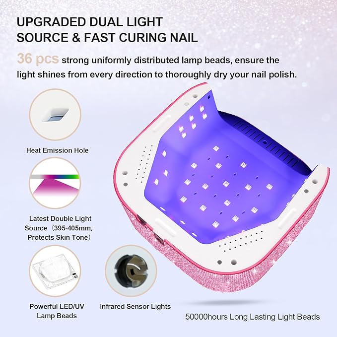 UV Nail Lamp 54W, Cordless Gel UV Led Nail Lamp for Gel Nail Polish, Rechargeable UV Nail Light Nail Dryer with 4 Timer and LCD Display, Professional Fast Curing Lamp Nail Art Tools with Rhinestone