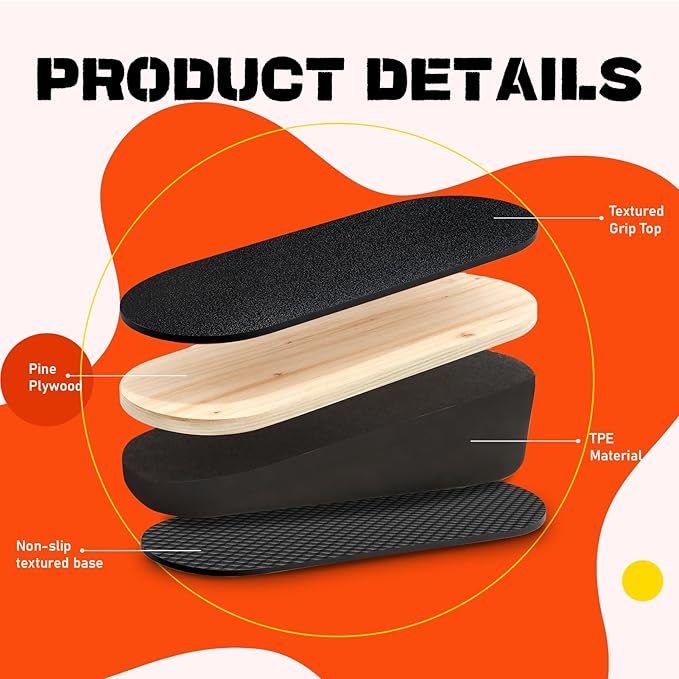 Athletic Balance Boards, Athletic Balance Trainer for Core & Ankle Strength, Non-Slip Wood TPE Wobble Board for Home Gym Fitness, Rehabilitation, and Stability Training