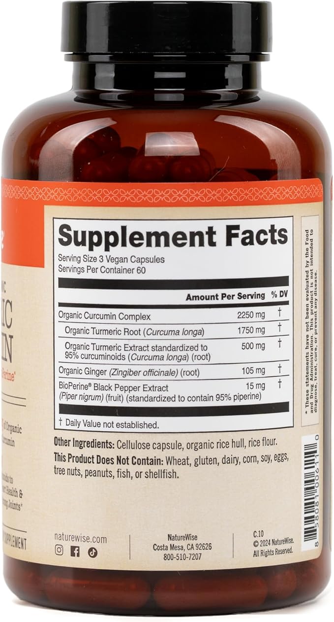 NatureWise Curcumin Turmeric 2250mg - 95% Curcuminoids & BioPerine Black Pepper Extract for Advanced Absorption - Daily Joint and Immune Health Support - Vegan, Non-GMO, 180 Count[60-Day Supply]