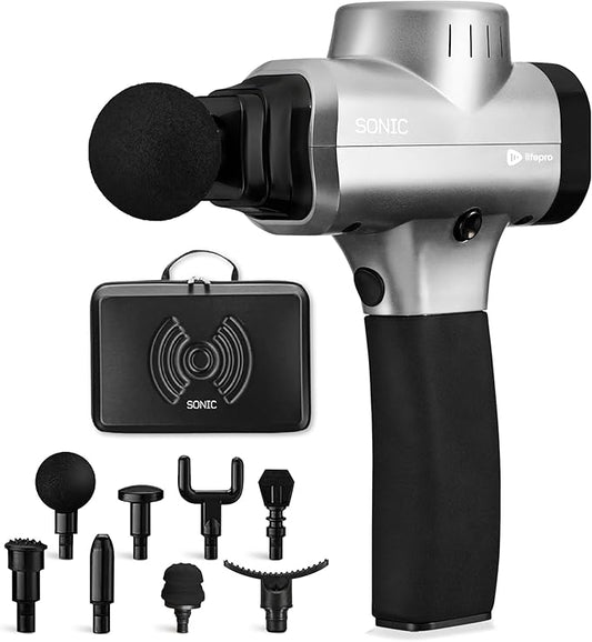 LifePro Massage Gun & Holder (Sold Separately) – Percussion Muscle Massager for Athletes with 8 Heads & 6 Speeds – Deep Tissue Back Muscle Extender for Recovery