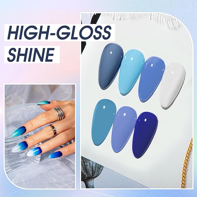 ROSALIND Blue Gel Nail Polish Set, 12 Colors Blue Shades Gel Polish Soak Off Aquarius Winter Gel Polish Set for Nail Art Gift