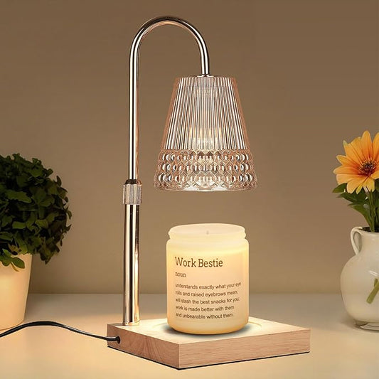 Candle Warmer Lamp Adjustable Height & Dimmable, Electric Candle Warmers for Jar Candles, Home Decor Lamp with Timer, Perfect Gifts for Women Men, Safe Night Light for Bedroom Office (Amber-wood B)