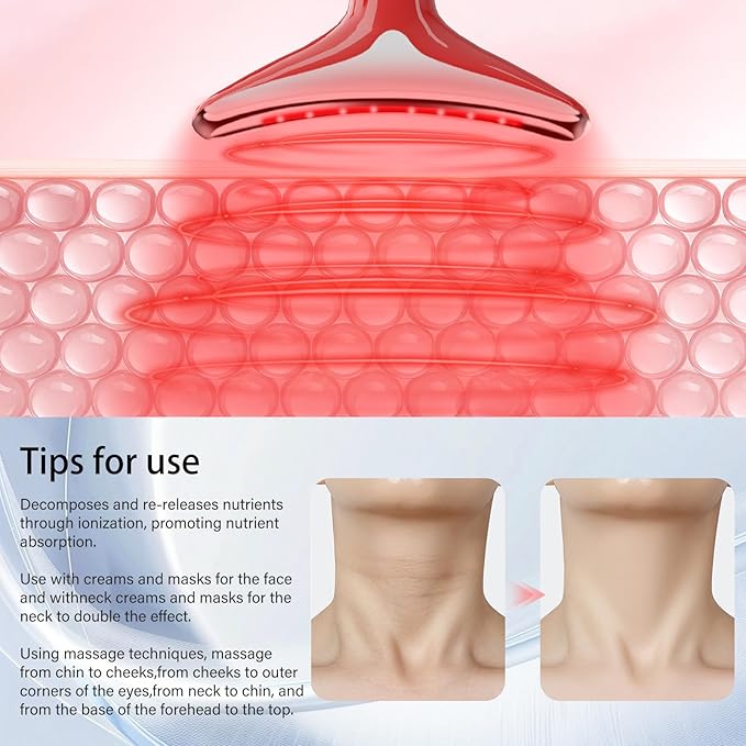 Neck&Face Massager with 7 Colors-Multi-Functional Skincare Tool,Home Beauty Device for Wrinkles&Relaxation (Red)