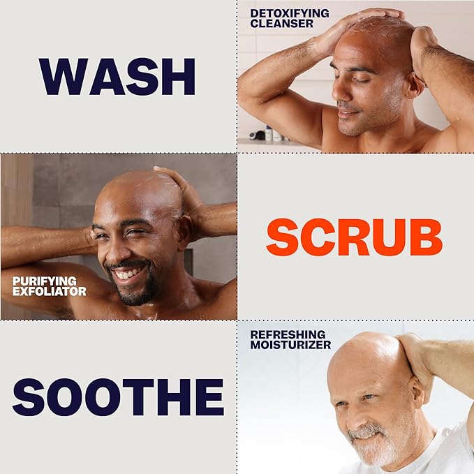 Freebird Scalp Care Kit - 3-in-1 Premium Bald Head Care, Soothe Shaving, Nourishing Detox Cleanser, Purifying Exfoliator, Refreshing Moisturizer, Enhanced Hydration, Ideal for Daily Scalp Maintenance