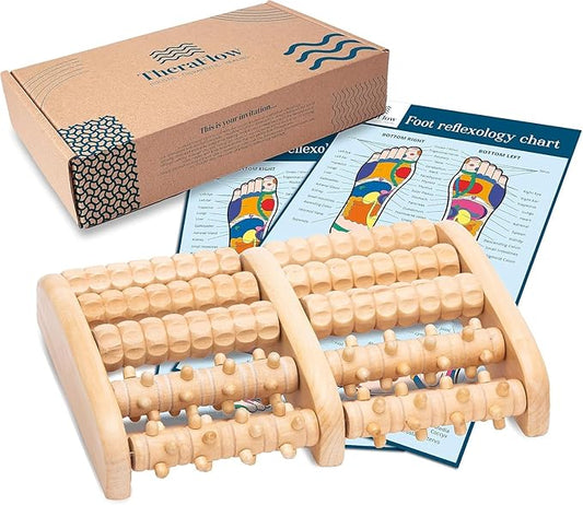 TheraFlow Wooden Foot Massager for Plantar Fasciitis Relief | Feet Roller for Neuropathy and Deep Tissue Massage | Relaxing Gifts for Mom and Dad, XL Dual Reflexology and Trigger Point Therapy