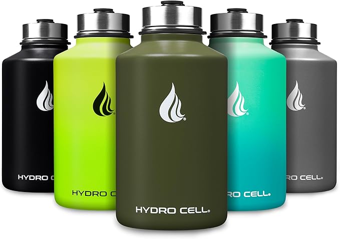 HYDRO CELL Stainless Steel Insulated Water Bottle with Straw - For Cold & Hot Drinks - Metal Vacuum Flask with Screw Cap and Modern Leakproof Sport Thermos for Adults (Army 64oz)