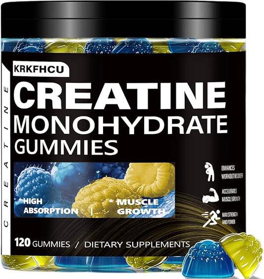 Creatine Monohydrate Gummies for Men & Women - Complex 8000 MG PreWorkout Supplement Creatine Gummy with BCAA, L-Taurine & Vitamin B12 for Muscle Builder, Strength & Energy Boost, 120 Count 1Pack