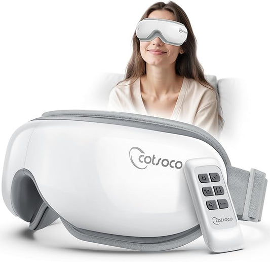 cotsoco Eye Massager with Heat, Remote, and Compression, Adjustable Foldable Sleep Mask for Relaxing Eyes and Better Sleep, Migraine Relief Device, Birthday Gifts for Women Men Her Him