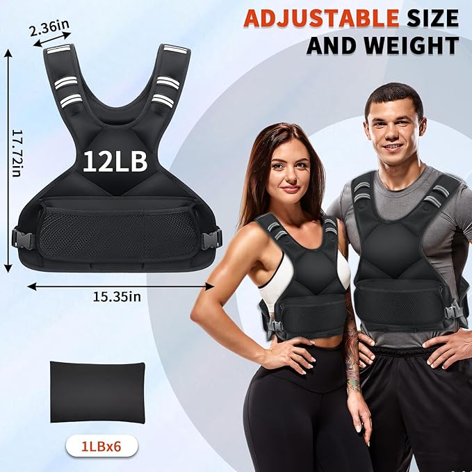 Adjustable Weighted Vest for Women Men, 4-10lb/12-18lb/ Vest with 6 Ironsand Weights, Weight Vest with Reflective Strip for Running, Walking, Exercise, Strength Training