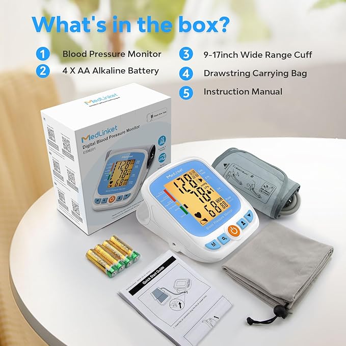 ESM201 Blood Pressure Monitors for Home Use, 9-17" Wide Range Adjustable Blood Pressure Cuff and Big Numbers Display Backlit, Irregular Heartbeat Detector