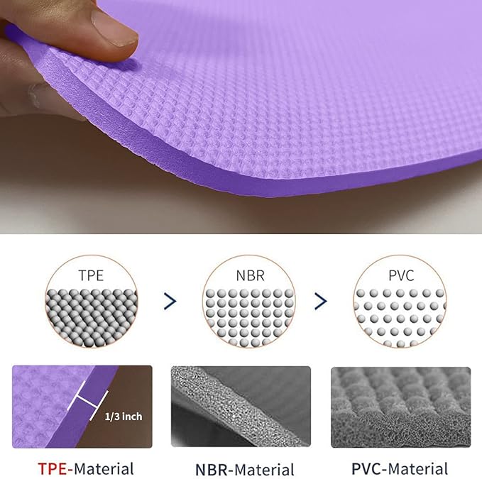 Hatha Yoga Thick TPE Yoga Mat 72"x 27"x1/3 inch Non Slip Eco Friendly Exercise Mat for Yoga Pilates & Floor Workouts