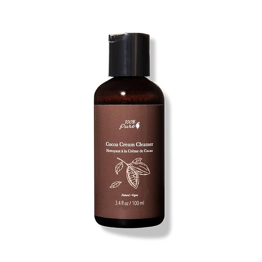 100% PURE Cocoa Cream Face Cleanser Moisturizing Wash for Women & Men Natural Hydrating Soap with Antioxidants & Caffeine - Cleanse Pores & Detoxify Vegan Makeup Remover - 3.4oz