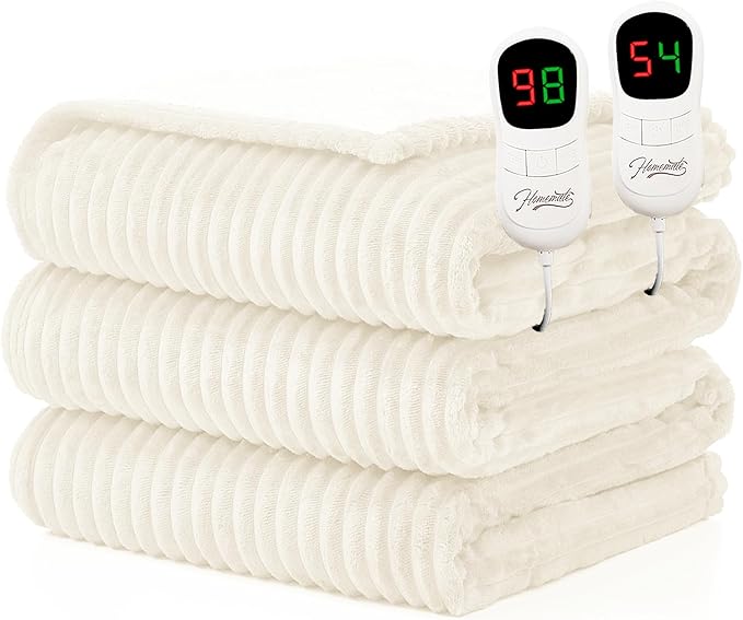 Homemate Electric Heated Blanket King Size - 100"x90" Heating Blanket King Size Dual Control 1/2/4/6/8 Hours Auto-Off 10 Heat Level Over-Heat Protection Soft Flannel Sherpa ETL Certification