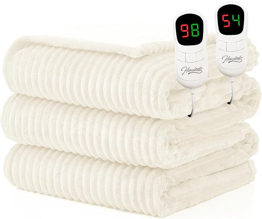 Homemate Electric Heated Blanket King Size - 100"x90" Heating Blanket King Size Dual Control 1/2/4/6/8 Hours Auto-Off 10 Heat Level Over-Heat Protection Soft Flannel Sherpa ETL Certification