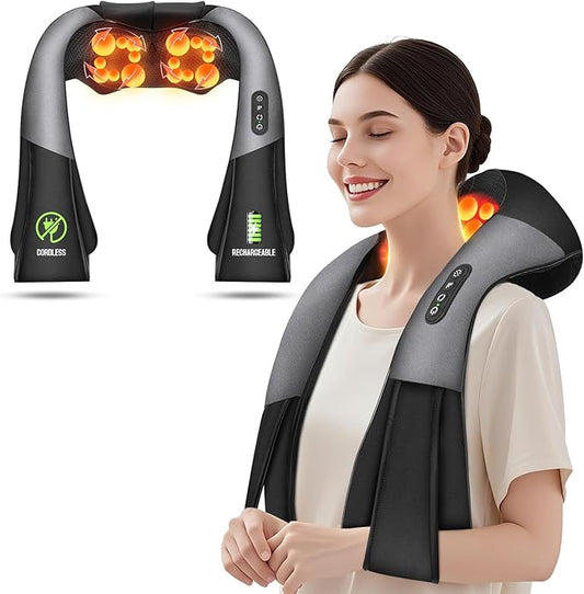 Cordless Shiatsu Neck and Shoulder Massager, Back Massager with Heat,Massage Deeper Tissue 4D Kneading Massage for Shoulder, Neck and Back, Use at Home, Office, Car - Gifts for Fathers Day Dad Gift