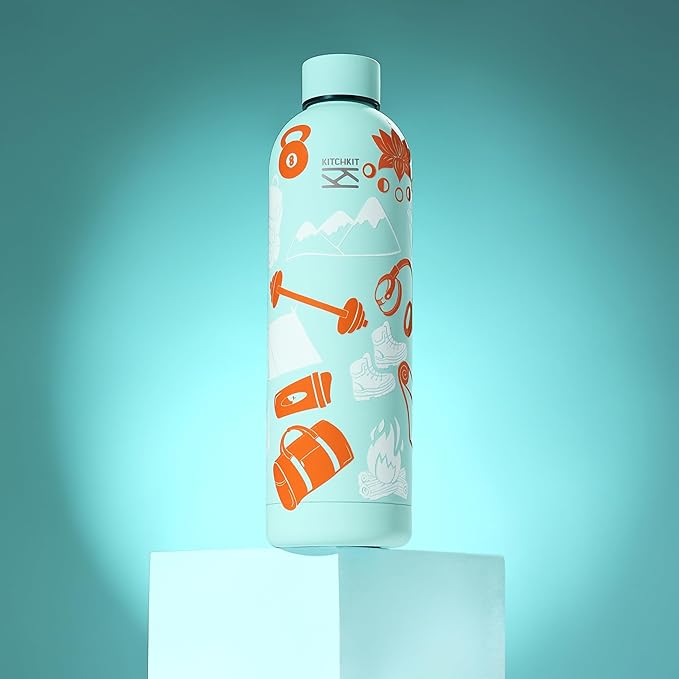 Insulated Stainless Steel Water Bottle 25oz/750ml Vacuum Flask, Leak-Proof Lid, Hot & Cold Retention, Minimalist White Design, Reusable Eco Bottle (Alpine Aqua)