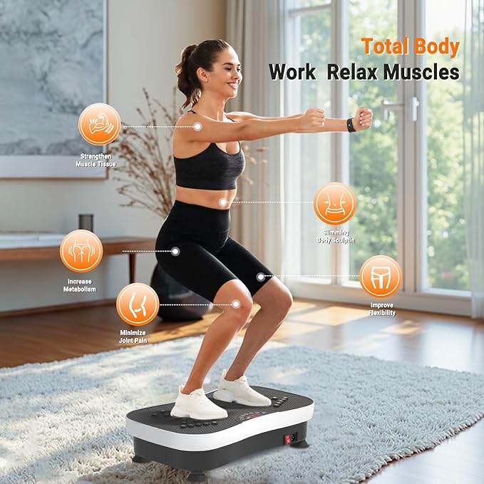 TODO Vibration Plate Exercise Machine Whole Body Vibration Machine with Remote Control for Pain Relief, Lymphatic Drainage, Weight Loss(3 Resistance Loops/Resistance Bands)