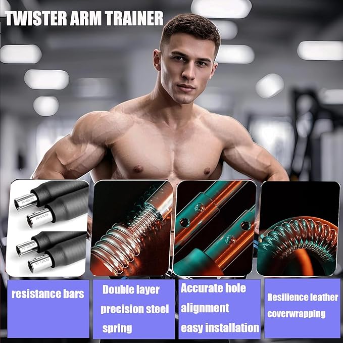 Twister Arm Exerciser,Adjustable Spring Workout Bar, Forearm Triceps Chest Enhanced Exercise Strengthener,Portable Home Fitness Equipment
