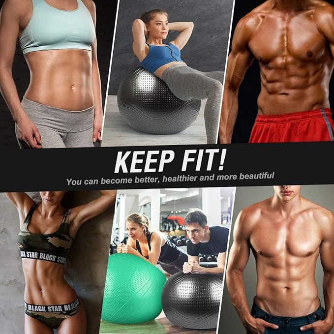 Gruper Yoga Ball, 18-30 Inch Extra Thick Exercise Ball for Workout Fitness Balance, Anti Burst Chair for Home and Office Desk, Includes Hand Pump & Workout Guide Access