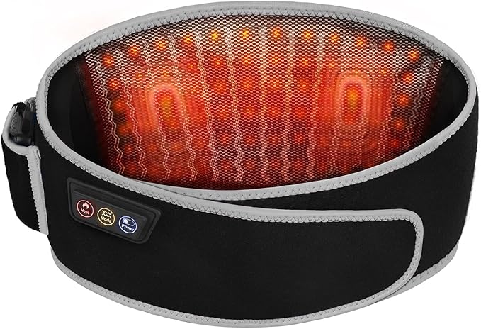 SHINE WELL Cordless Red Light Therapy Massage Belt with 3 Heat Levels and Vibrating, Lower Back Massager FSA HSA Eligible,Battery Powered Back Massager, for Dad