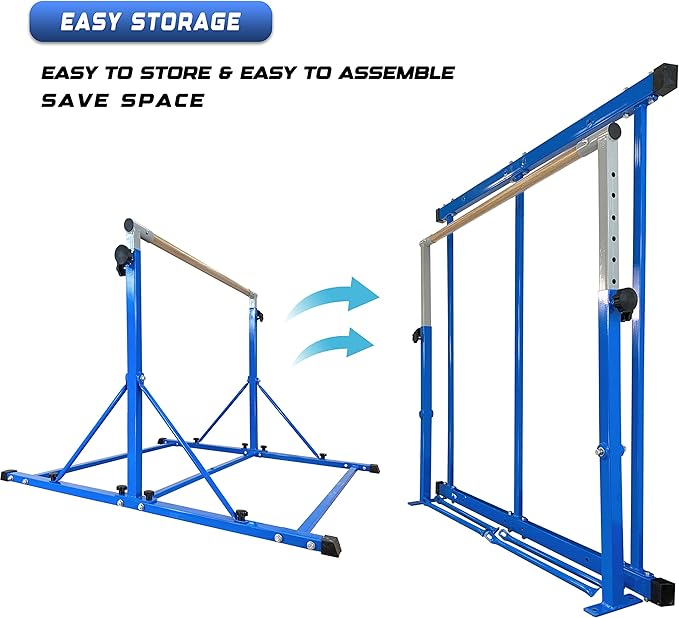 Gymnastic Bar for Kid and Teenage Ages 3-25, 5 FT / 6 FT Base Length, 5 FT / 6 FT Height, Gymnastic Kip Bar Horizontal Bar for Gymnast, Gymnastic Training Equipment for Home and Club Use