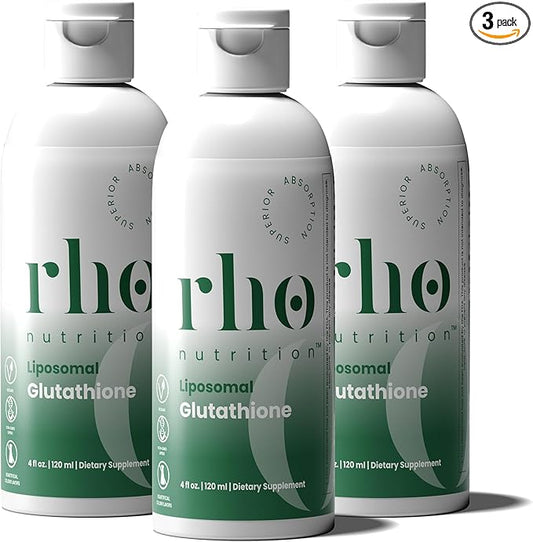 Rho Nutrition Liposomal Glutathione - Ultra High Absorption Liquid Glutathione Supplement - Supports Natural Detoxification, Immune System, Skin Health, Mental Clarity & Overall Well-Being - 3-Pack