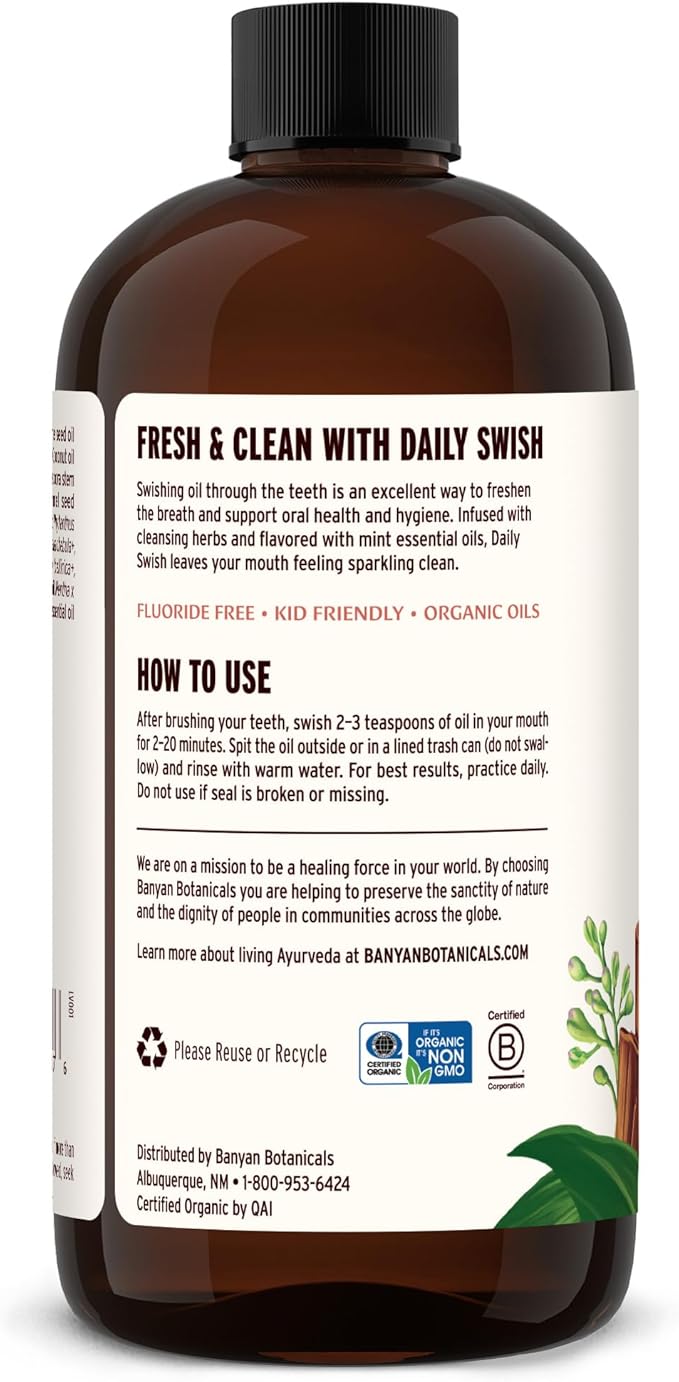Banyan Botanicals Cinnamon Daily Swish – Organic Ayurvedic Pulling Oil with Coconut Oil – Mouthwash for Fresh Breath and Sparkling Oral Health* – 24 oz – Non GMO Sustainably Sourced Vegan