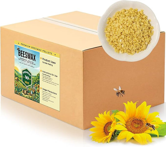 Beeswax Pellets for Candle Making – 5lb/10lb/40lb – Natural Beeswax for Candles, Lip Balms, and Skincare – Yellow Beeswax for DIY Projects – Ideal for Beginners and Experts（40lb）