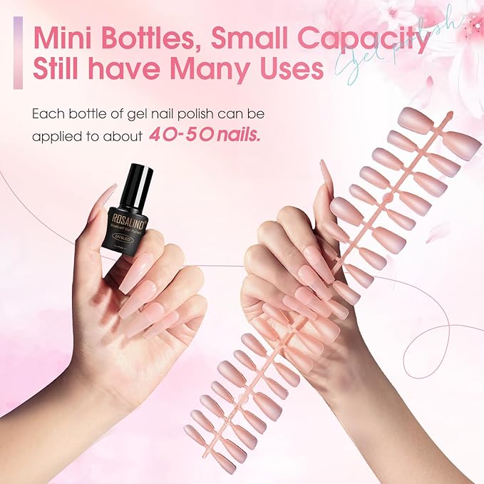 ROSALIND 12PCS Jelly Gel Polish, Clear Translucent Gel Nail Polish Set Sheer Transparent Effect Soak Off UV Set Nude Pink Nail Art Collection Salon DIY at Home Gifts for Women