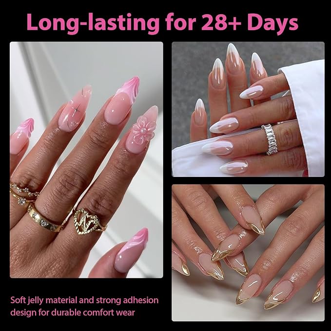 UNA GELLA Almond Gel Nail Tips, 504PCS Pre Etched Clear Fake Nails Tips Medium Almond Shape - 12 Sizes Full Cover Soft Acrylic Press On Nail Extensions No C Curve Gift for Diy at Home