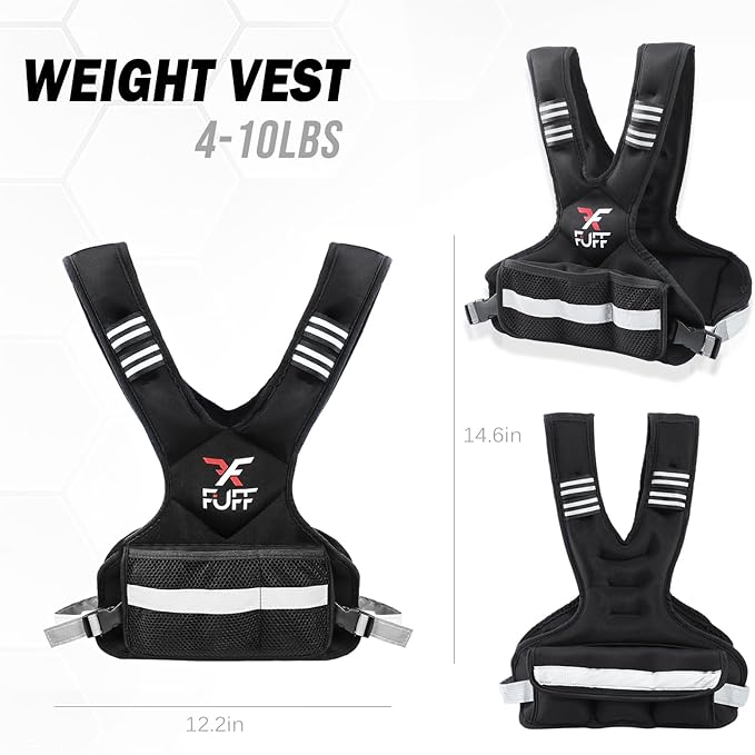 FUFF Weighted Vest Woman 4–10/11–20/20–32 Lb Unisex With 6 Weight Bags, Reflective Adjustable Weighted Vest For Walking, Exercise And Strength Training