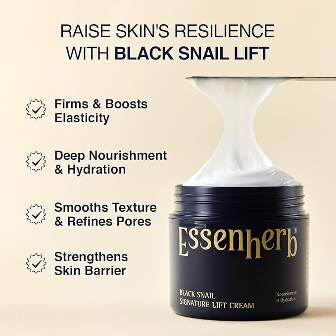 Black Snail Signature Lift Cream – Korean Skincare Firming Moisturizer with 65% Snail Mucin, Peptides & Hyaluronic Acid – Cream for Skin Texture & Elastic-Looking Finish – 1.69 fl oz (50ml)