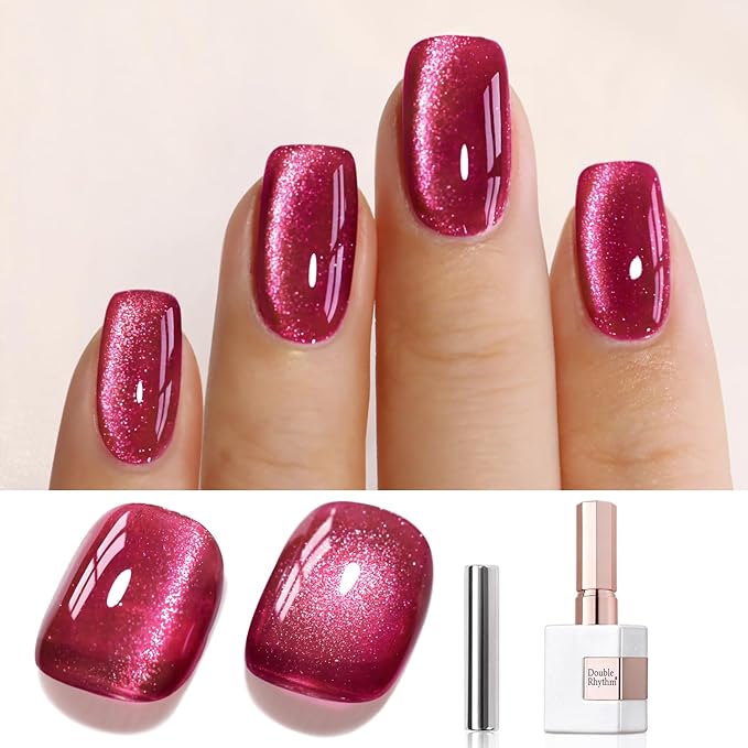 Double Rhythm 0.5 OZ Cat Eye Gel Polish with Magnet 15ML Holographic Glitter Shimmer Translucent Jelly Color Magnetic Nail Polish Salon DIY at Home (MC1077)