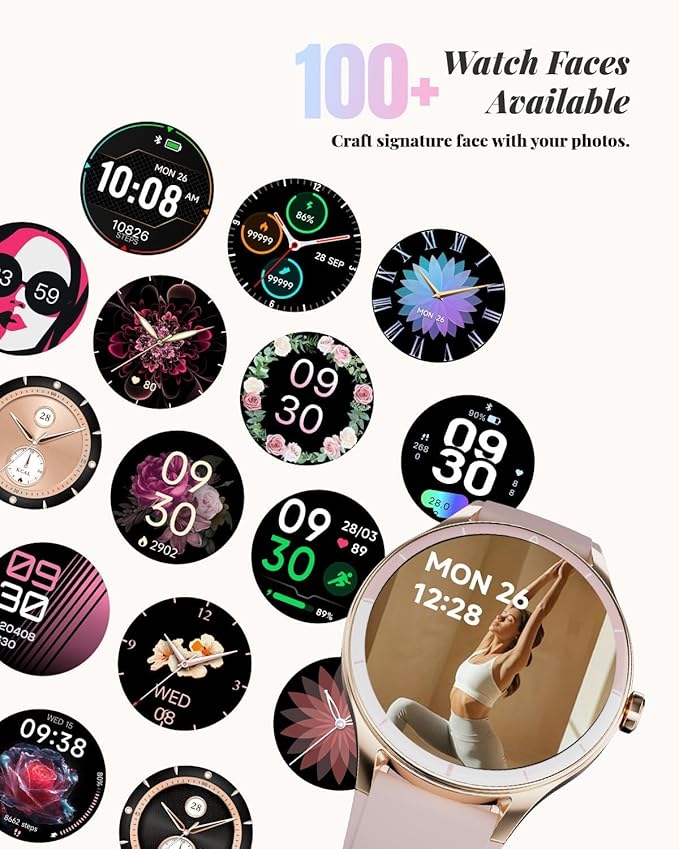 TOOBUR Smart Watch for Women, Smartwatch Compatible Android and iOS Phone, Answer/Make Calls, Fitness Tracker/Step Counter/Running Watch, Sleep/Heart Rate Monitor, 100 Sports, IP68 Waterproof, Pink