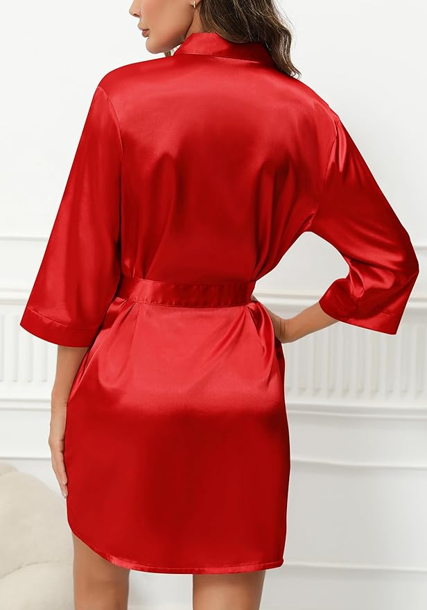 Samring Women's Bride Bridesmaids Robe Short Satin Kimono Robes for Wedding & Bridal Party Silk Bathrobes for Women