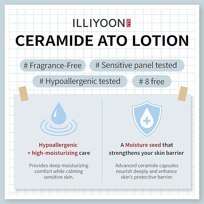 Illiyoon Ceramide Ato Cream 6.76 fl.oz. and Lotion 2.29 fl.oz. Set | Korean Moisturizer Duo for Dry & Sensitive Skin | Long-Lasting Hydration, Barrier Repair, Gentle for Infants, Vegan Skincare