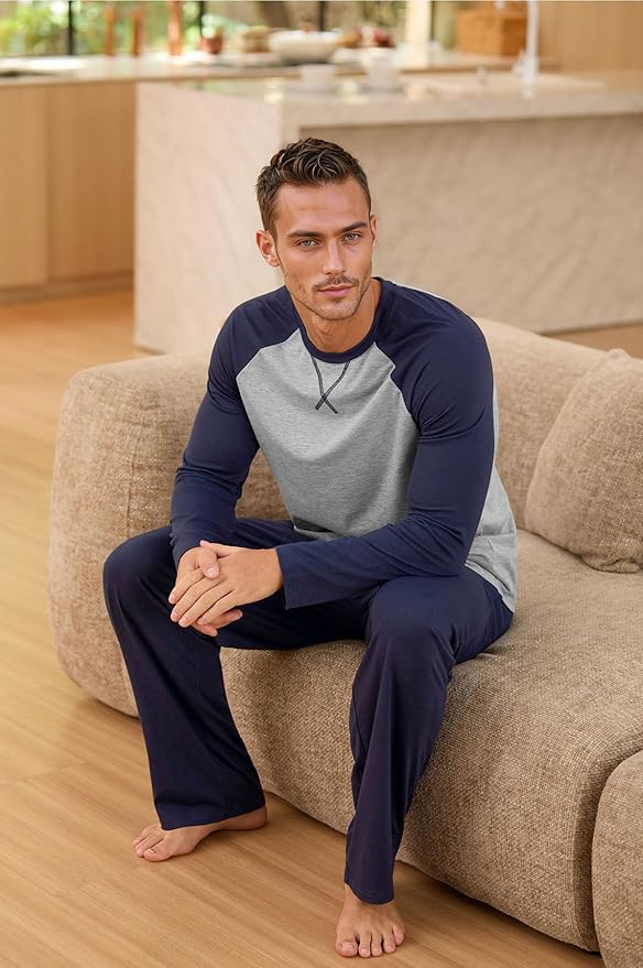 NITAGUT Men's Pajama Set Long Sleeve Sleepwear 2 Piece Loungewear with Pockets Soft Comfy Nightwear