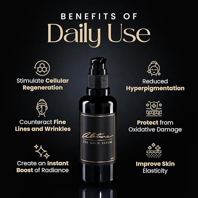Alitura Anti-Aging Peptide & Collagen Gold Serum for Face – with Vitamin A, CoQ10 & Astaxanthin – Korean-Inspired Hydrating Serum for Wrinkles, Radiance & Firmness – 50ml