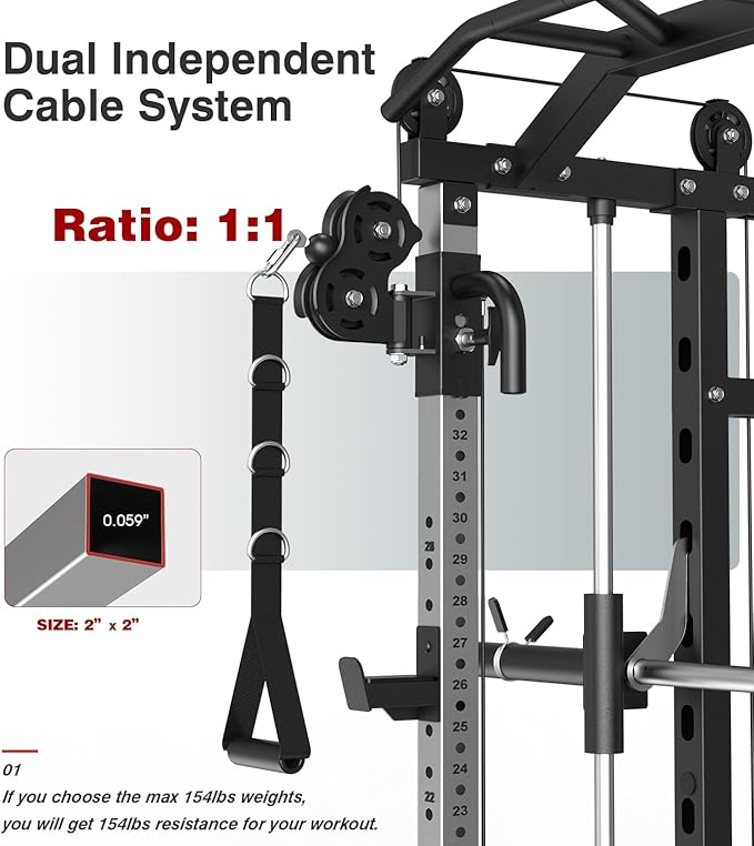 DONOW Smith Machine with Weight Stacks Home Gym Sytem Power Cage Squat Rack Dual Cable Crossover Machine All in One