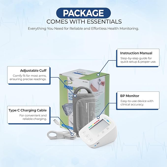 Primacare DS-8007 Automatic Digital Blood Pressure Monitor Upper Arm Sphygmomanometer for Home Use