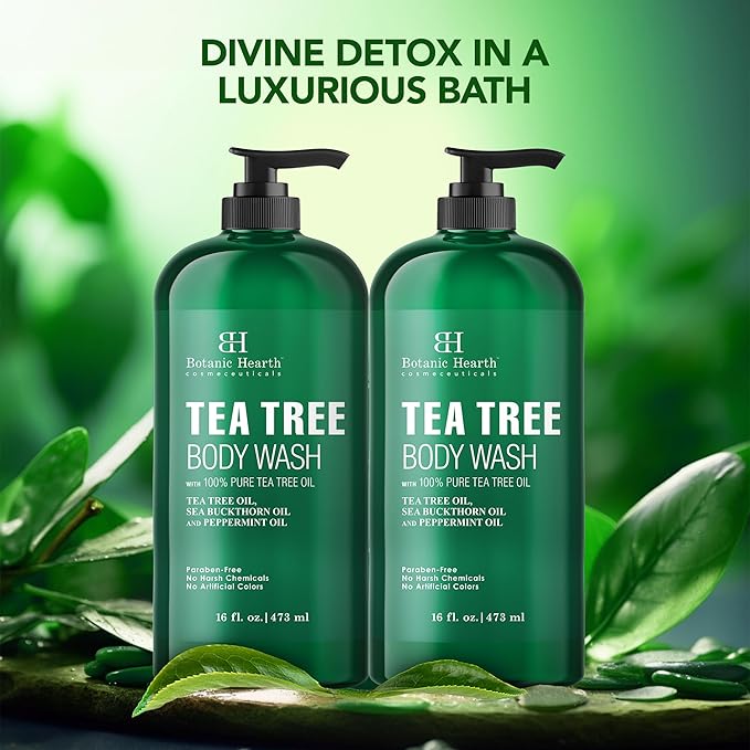 Botanic Hearth Tea Tree Body Wash | 16 Fl Oz | Helps Soothe Itchy, Dry Skin, Antifugal Body Wash With 100% Pure Tea Tree Oil | Sulfate Free, Paraben Free, For Men And Women Set Of 2