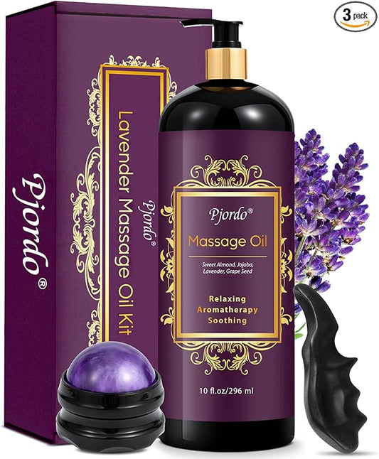 PjordoAromatherapy Lavender Massage Oil, Massage Oil for Massage Therapy, Calming, Soothing, Relaxing, Spa Gifts for Him Her, 10 Fl Oz