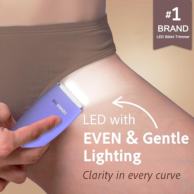 Bikini Trimmer for Women, Pubic Hair Trimmer, Waterproof, USB-C Rechargeable, LED Light, Replaceable Blade, Electric Razors for Women, Electric Lady Shaver (Iris)