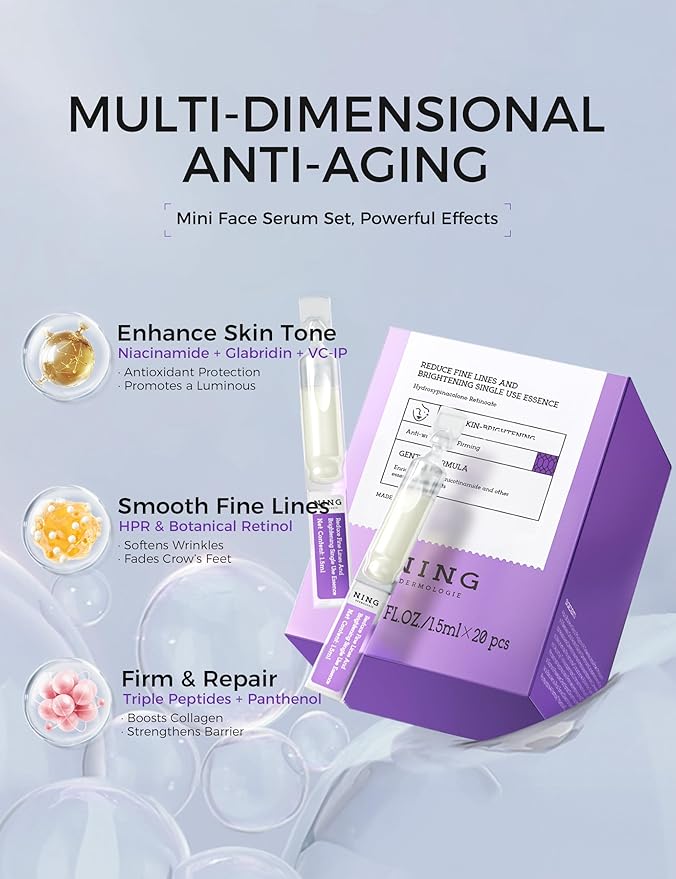 Peptides Serum for Face with Retinol, Niacinamide, Panthenol, VC-IP - Anti-Aging Ampoules for Wrinkles Dark Spot&Reduce Fine Line - Single-Use Vials|Korean Skin Care 0.05 fl.oz x 20ex