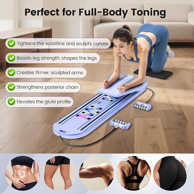 Pilates Board, Foldable Pilates Reformer Set with Timer, 8-in-1 Multi-Purpose Portable Pilates Machine for Home Workout, Pilates Reformer Kit for Full Body Workout, Abs Trainer, Core Strength