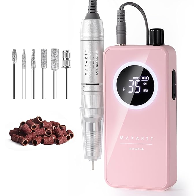 Makartt Rechargeable Nail Drill – 35000RPM Electric Nail File,Portable E File for Gel Nail Shaping & Removal, Quiet, Lightweight, 6H Battery, Easy to Use for Home & Salon, YEEYAN